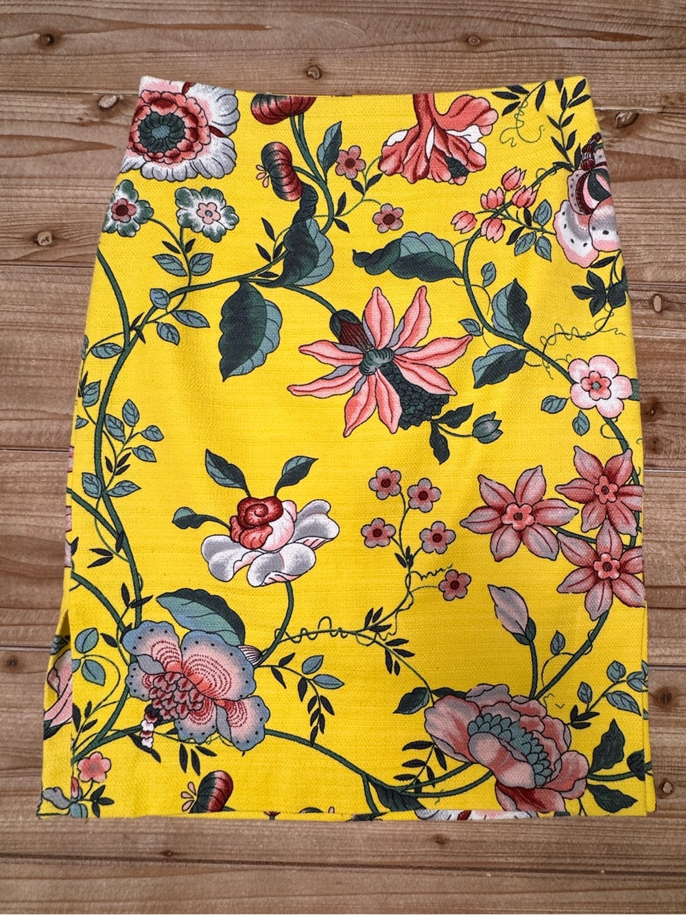 LOFT Yellow Floral Cotton Pique Pencil Skirt Size 2 NWT